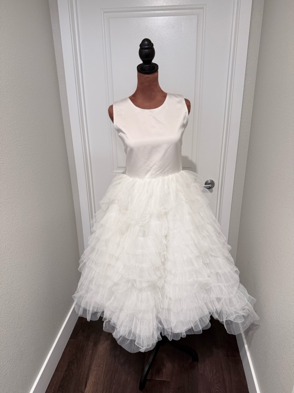 Girls White Ruffled Tulle Party Dress